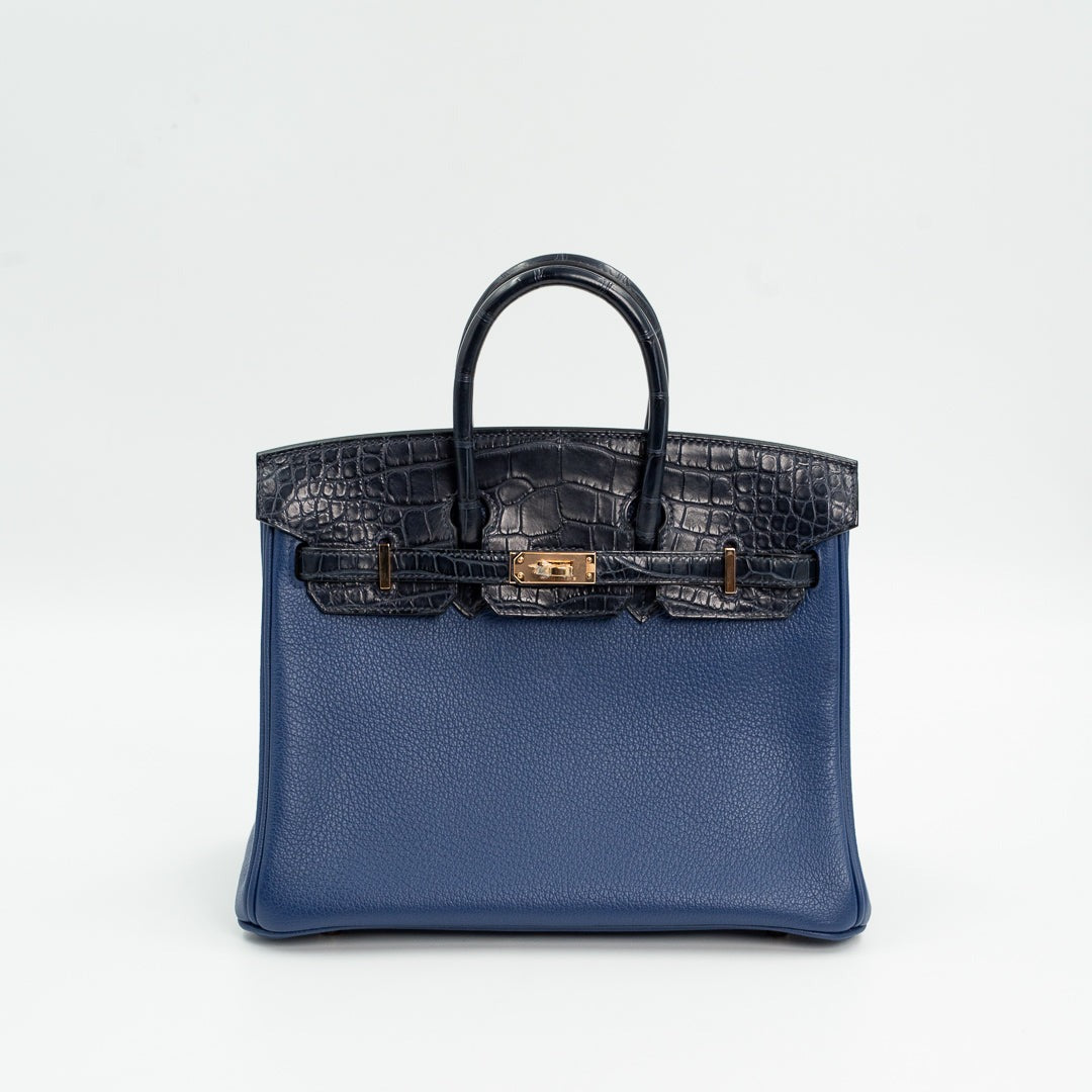 Hermès Birkin 25 Touch Bleu Saphir and Bleu Marine front view