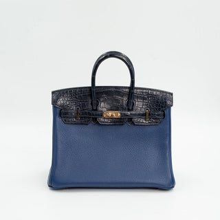 Hermès Birkin 25 Touch Bleu Saphir and Bleu Marine front view