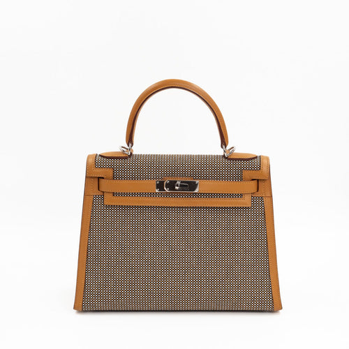 Hermès Kelly 28 Sellier Toile Quadrille