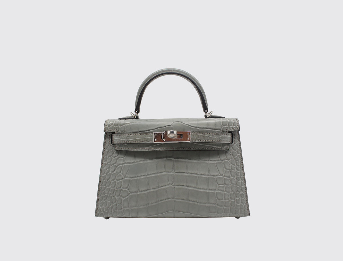 Hermès Mini Kelly II Gris Ciment front view