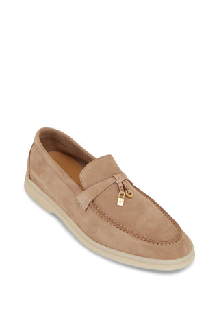 Loro Piana Summer Charms Loafer Sand suede loafer, front angled view