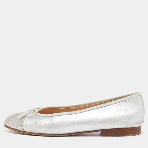 Chanel Metallic Satin Ballet Pump Silver